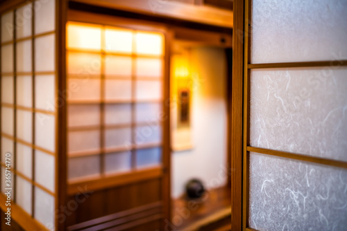 Εκτύπωση καμβά Traditional and modern Japanese house ryokan hotel room with wooden sliding pape