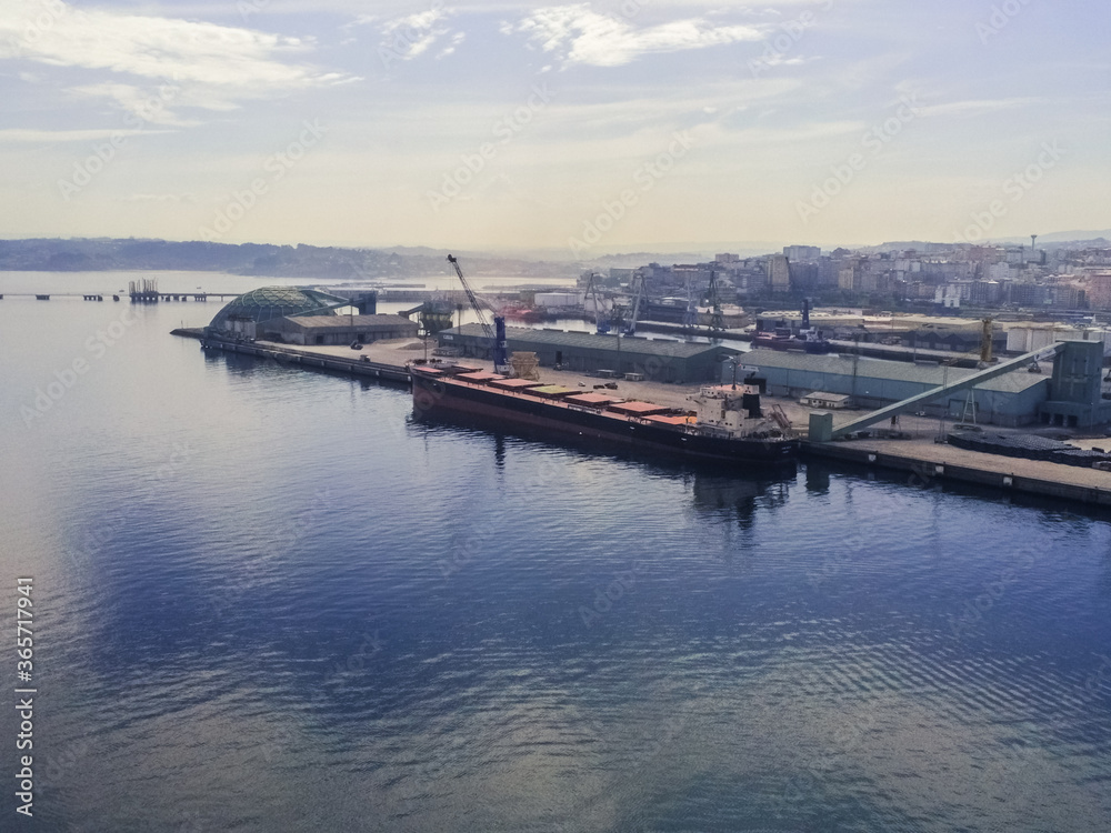 La Coruna. Aerial view in harbor Area . Galicia,Spain. Drone Photo La Coruna. Aerial view in harbor Area . Galicia,Spain. Drone Photo