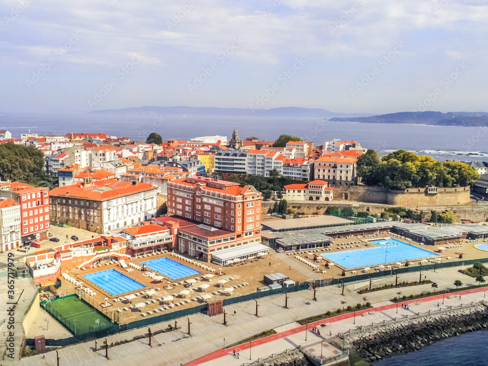 La Coruna. Aerial view in harbor Area . Galicia,Spain. Drone Photo