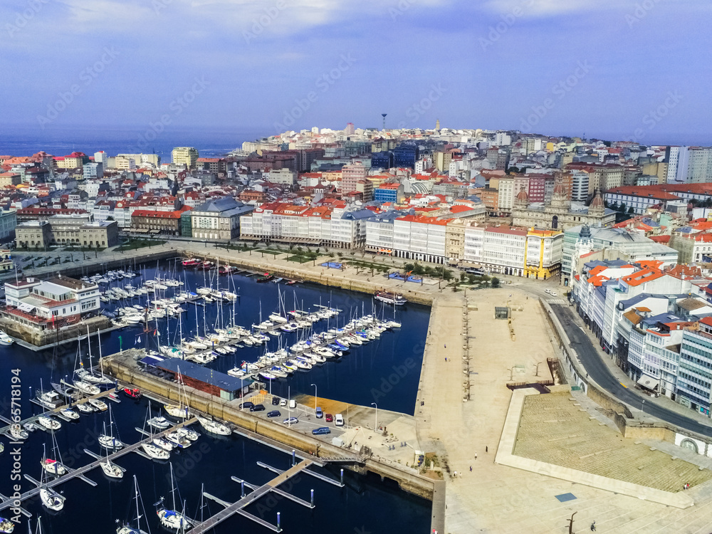La Coruna. Aerial view in harbor Area . Galicia,Spain. Drone Photo