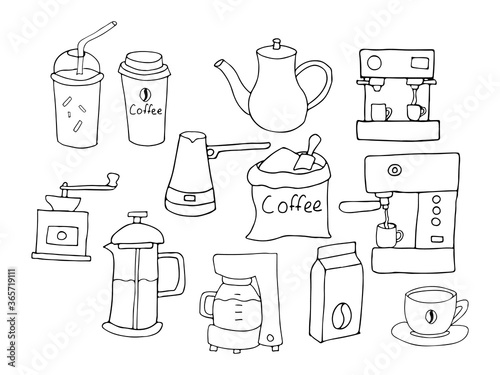 Doodle coffee icons collection in vector. Hand drawn coffee icons collection in vector. Set of doodle coffee icons in vector