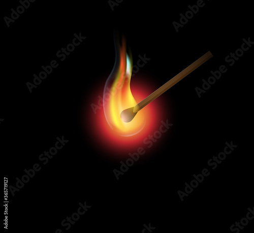 Realistic burning match vector graic.
