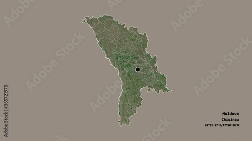 Sîngerei, district of Moldova, with its capital, localized, outlined and zoomed with informative overlays on a satellite map in the Stereographic projection. Animation 3D photo