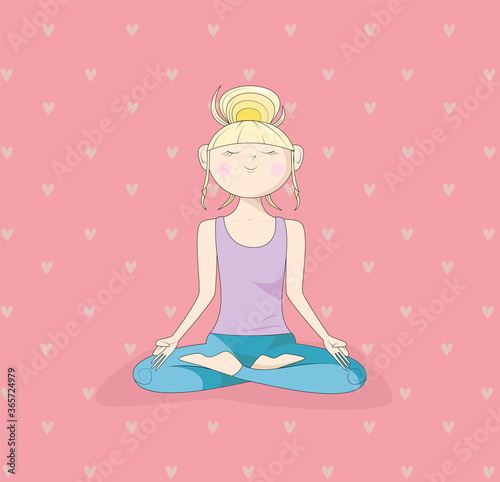 a young girl is sitting in a lotus position. yoga