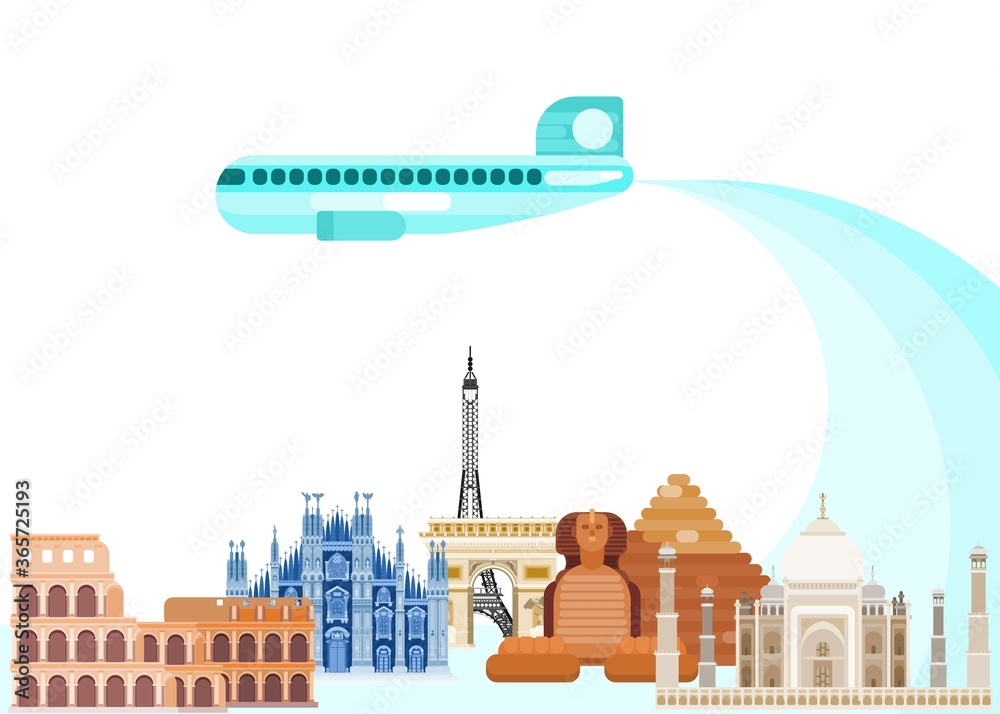air travel travel from Asia to Europe. flat vector
