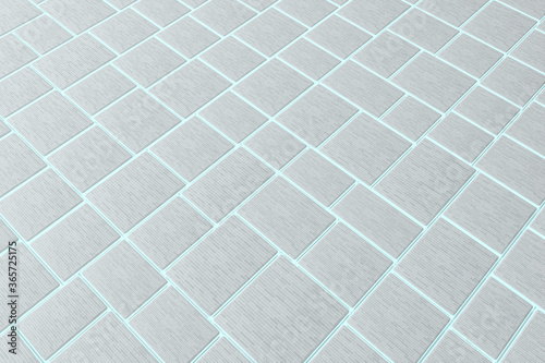 Gray tile cubes floor with cyan gap  3d rendering.