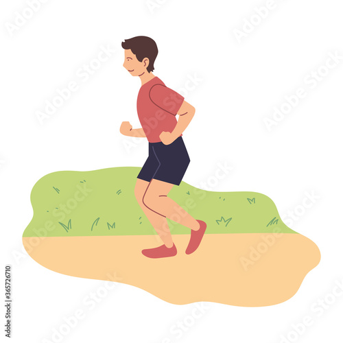 Isolated man running at park vector design