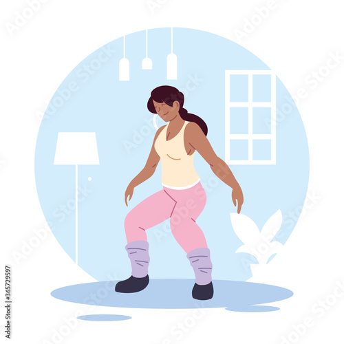 Isolated woman doing exercise at home vector design