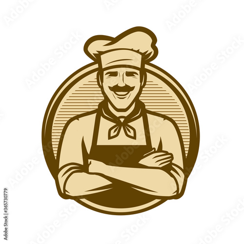 Chef logo or vintage emblem. Cooking, food concept