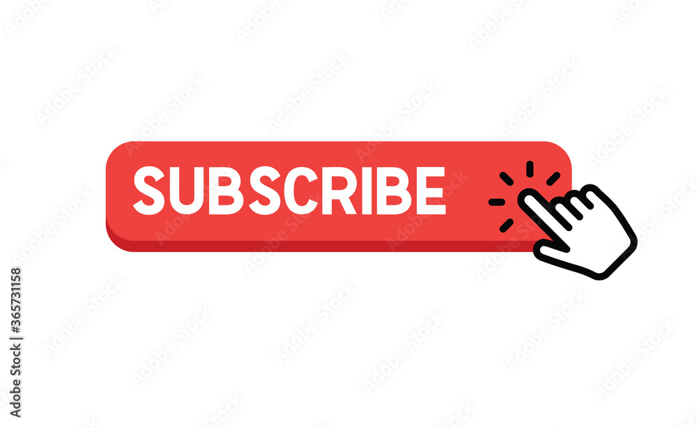 Subscribe button with hand click icon. Finger pointer clicking web site call to action. Clic vector. Subscribe button with hand click icon. Finger pointer clicking web site call to action. Clic vector.