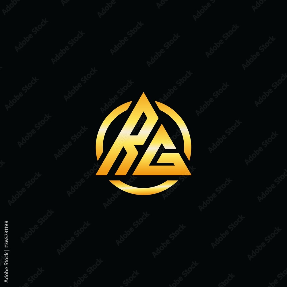 RG Logo with squere shape design template with gold colors RG Logo with squere shape design template with gold colors