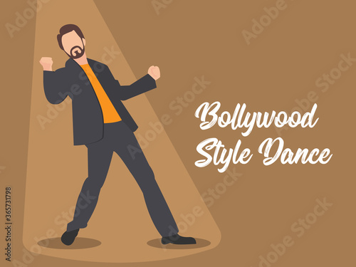 An actor performing bollywood style dance moves. Bollywood style dancing. Dancer on the stage. Indian movies and Indian cinema.