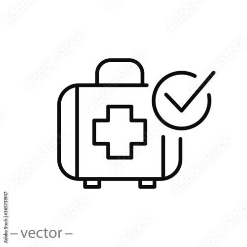 medical case icon, first aid in accident, rescue box, thin line web sign on white background - editable stroke vector illustration eps10