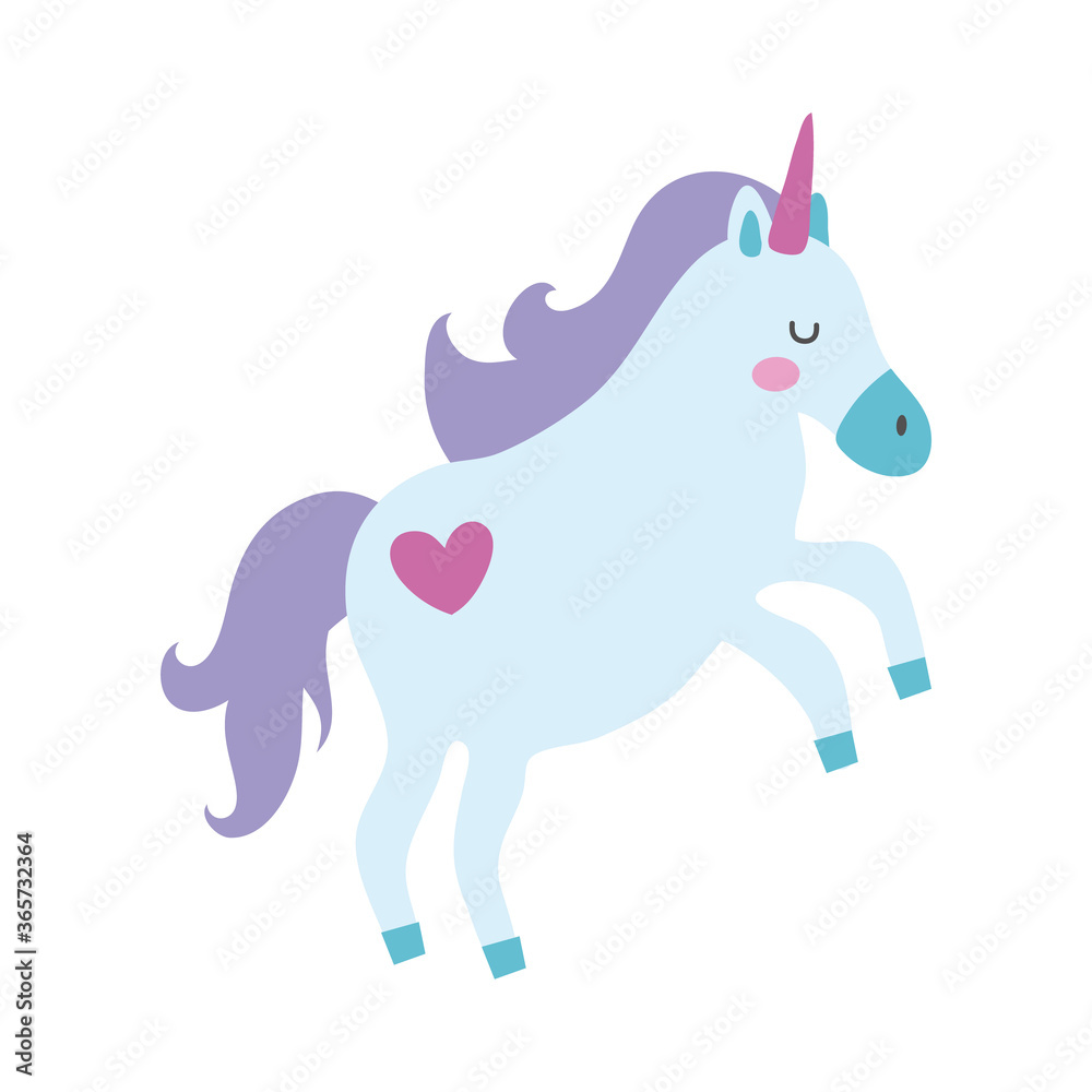 cute unicorn with heart tatto magical horse hand draw style icon