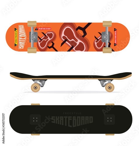 Skateboards set of three styles top and bottom view 