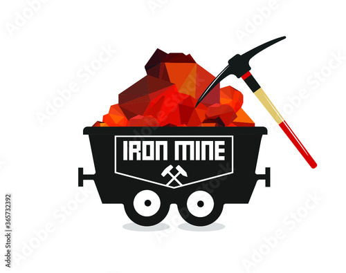Iron ore mine wagon. Trolley with iron.