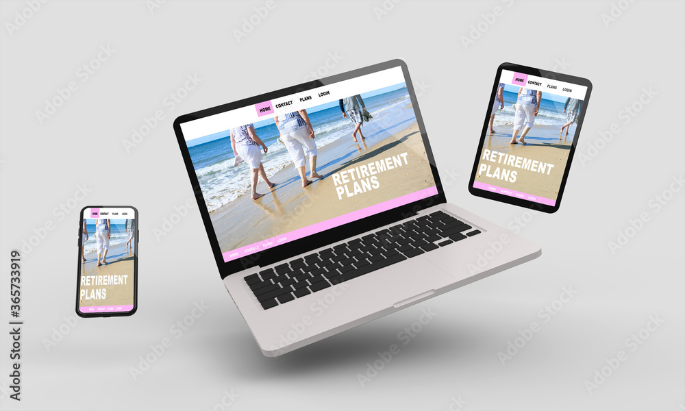 Flying tablet,phone and desktop computer 3d rendering mockup.3d illustration. Retirement concept Flying tablet,phone and desktop computer 3d rendering mockup.3d illustration. Retirement concept