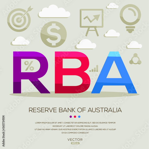 RBA mean (reserve bank of Australia) ,letters and icons,Vector illustration. 