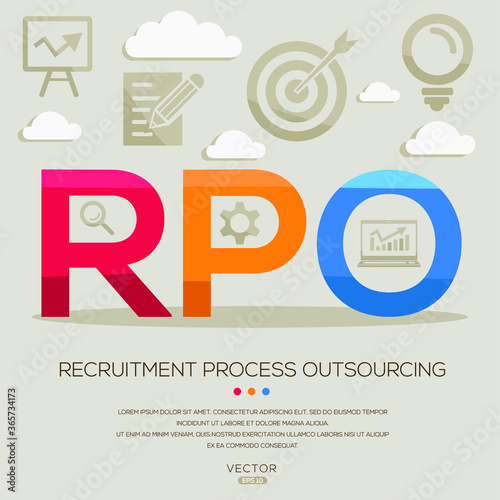 RPO mean (recruitment process outsourcing) ,letters and icons,Vector illustration.	
