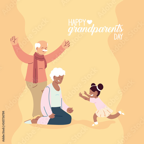 Grandmother and grandfather with granddaughter of happy grandparents day vector design