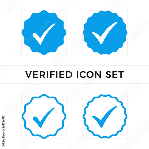 Set of verified icon vector. Guaranteed stamp or verified badge.