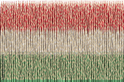 Flag of Hungary made with color pencils. Art related conceptual 3D rendering