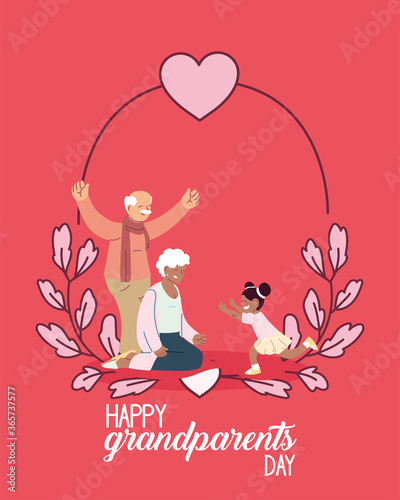 Grandmother and grandfather with granddaughter of happy grandparents day vector design