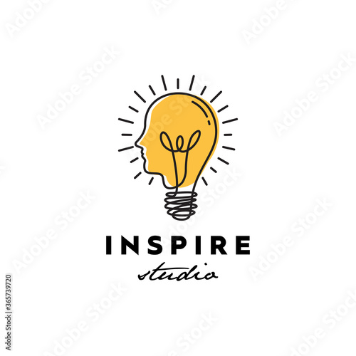 illustration logo vector graphics of incandescent lamps and human heads good for creative studio logos photo