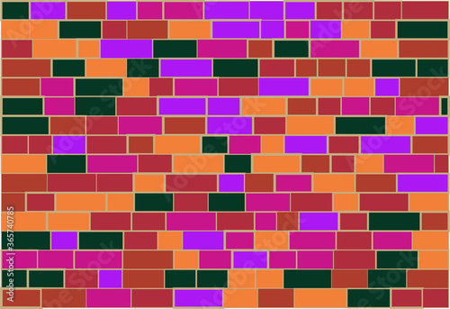 Multicolor brick wall from nested rectangles vector background with six different colors  mosaic pattern with random white borders  useful for backgrounds  wallpapers and wrapping