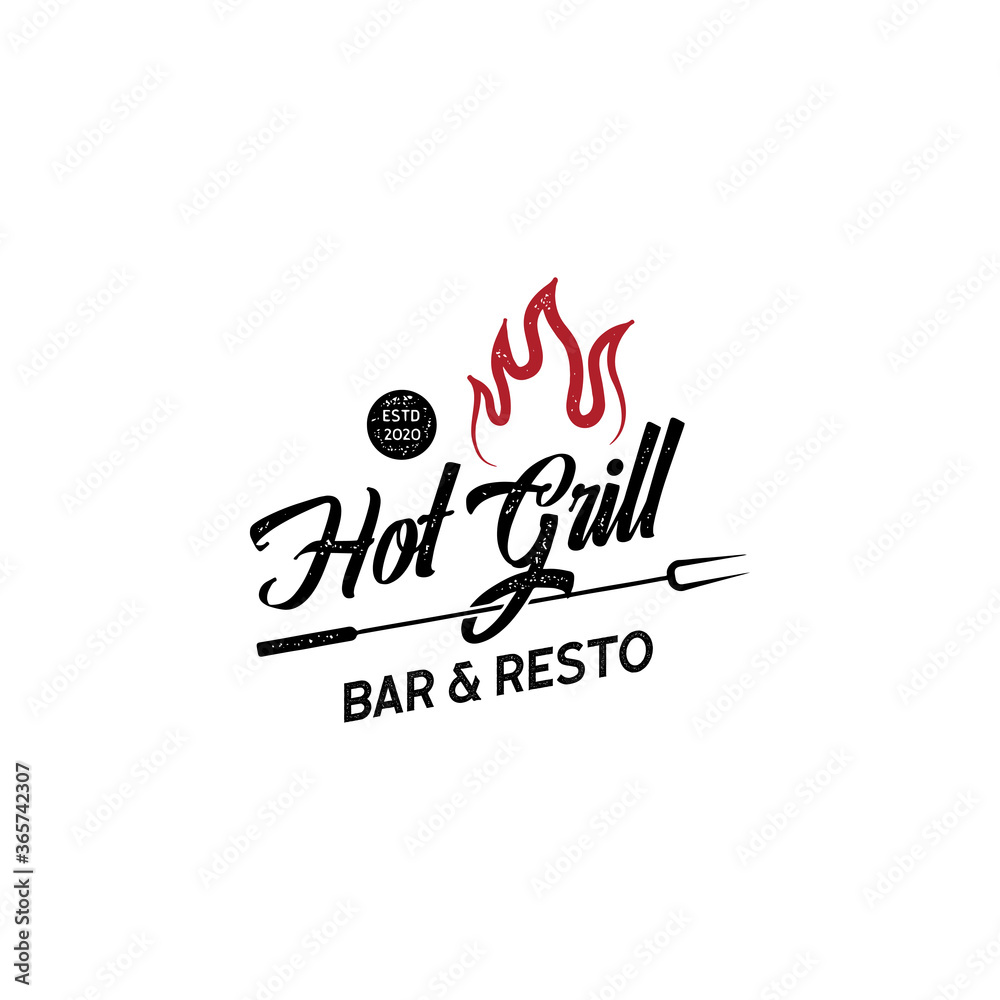 Fototapeta premium Hot Grill BBQ Barbecue logo retro vintage design vector illustration