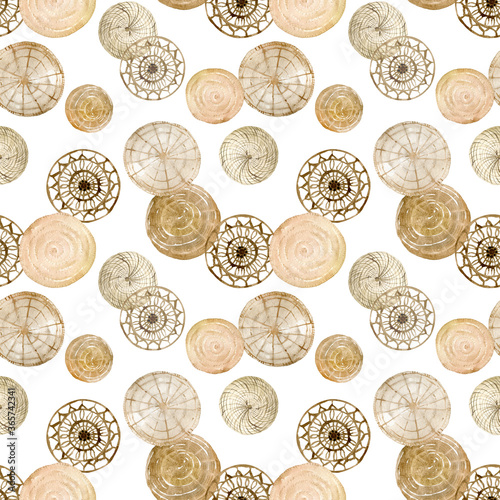 Watercolor pattern of woven disc wall art. Natural round disc home decoration.