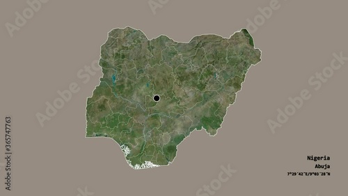 Enugu, state of Nigeria, with its capital, localized, outlined and zoomed with informative overlays on a satellite map in the Stereographic projection. Animation 3D photo