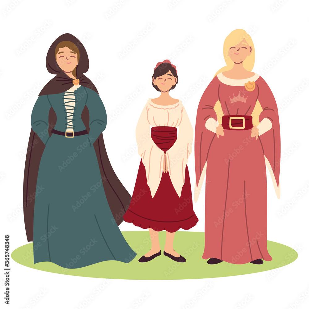 Medieval women with dresses vector design