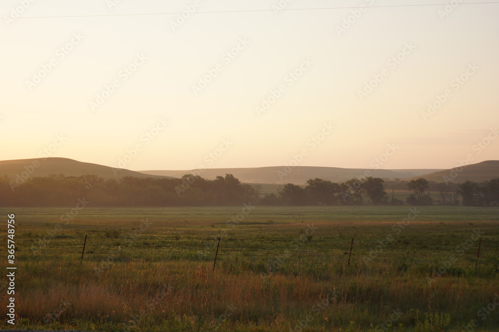 morning fog over the field in the Kansas countryside