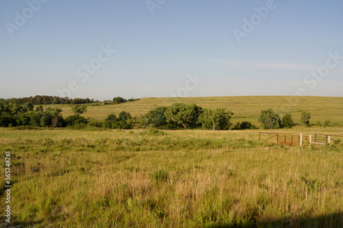 Kansas prairie field of grass and blue sky
