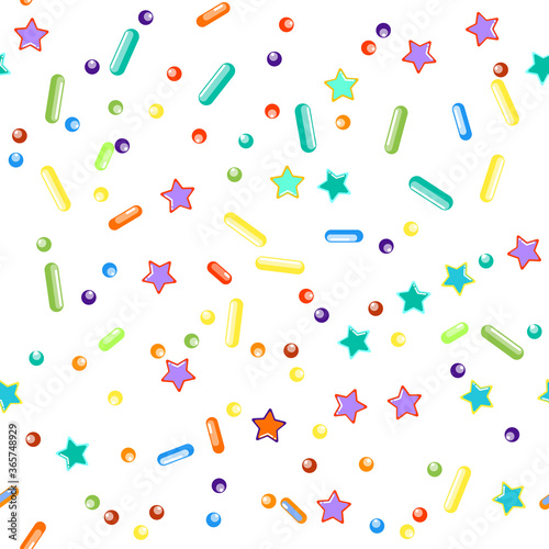 Sprinkles grainy. Seamless Pattern. Cupcake donuts