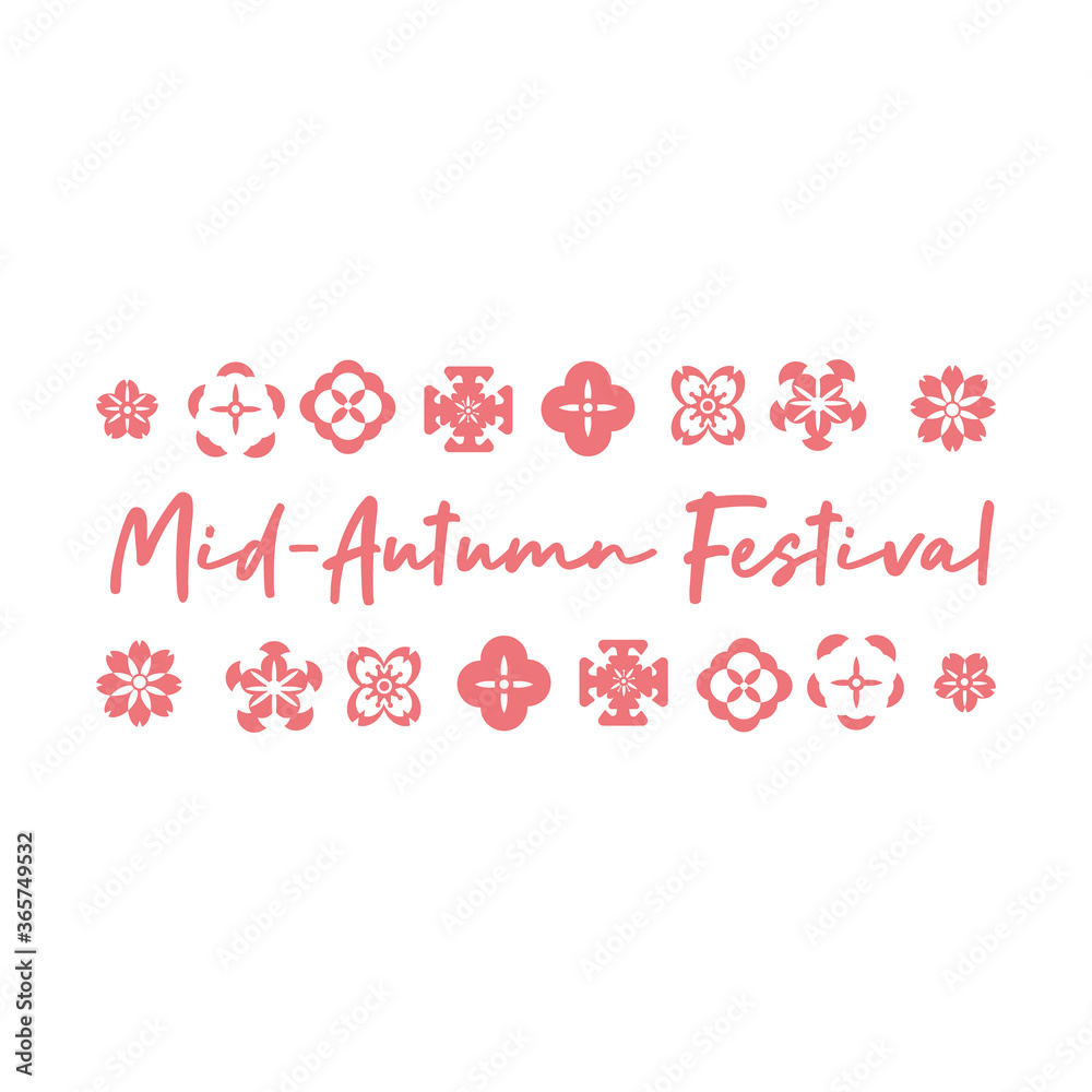 mid autumn festival card with lettering and flowers line style icon