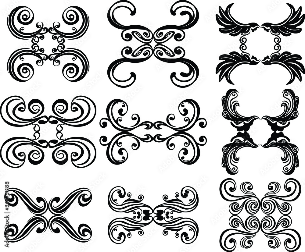 Set of Vector Design of Black Wing Ornaments