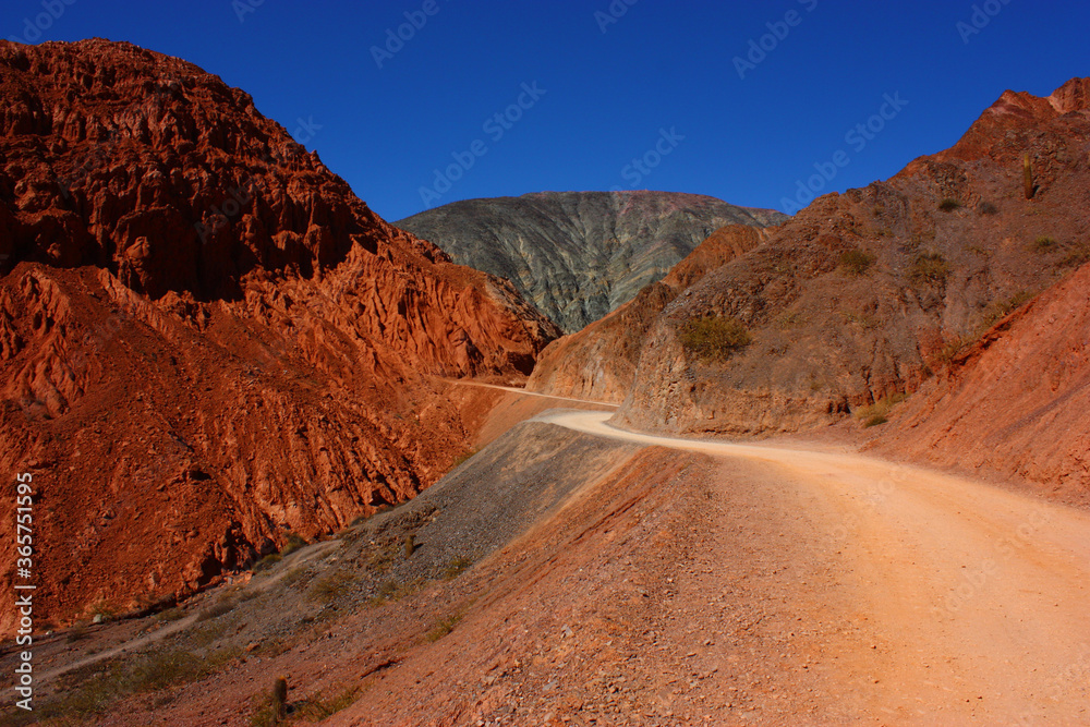 Colorful road, full of mountains in Purmamarca, Jujuy province, Argentina