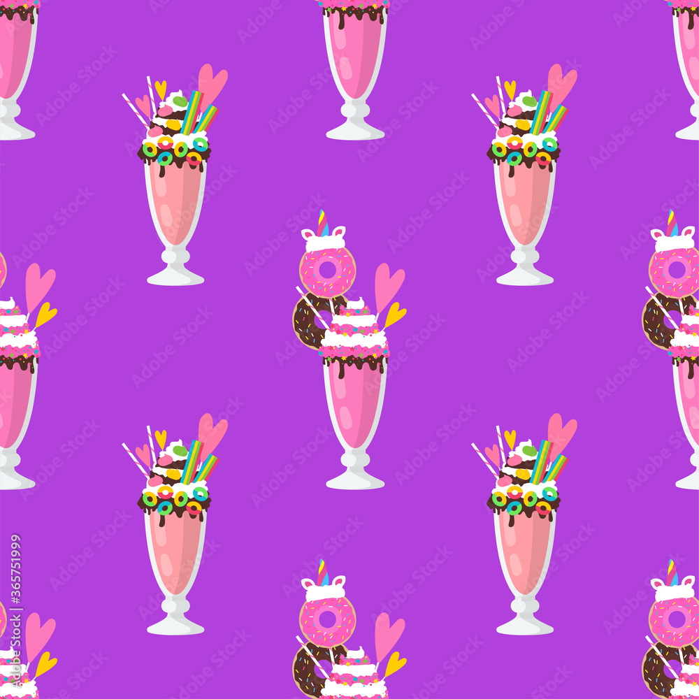 Milkshake with Unicorn Donut.  