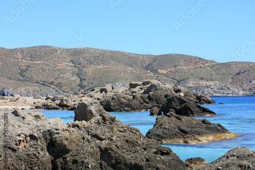 Amazing blue lagoon kedrodasos beach creta island red sand cost clear waters modern background high quality prints photo