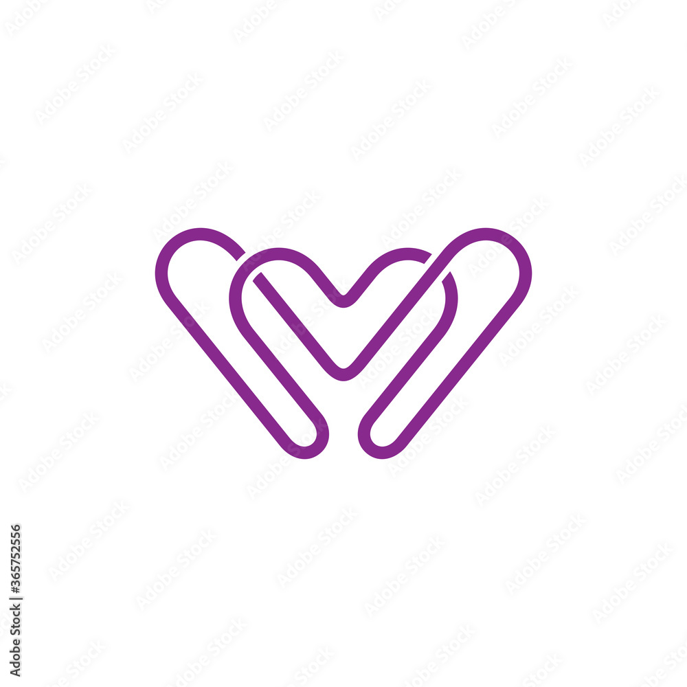 Love/heart with letter M, simple outline logo design Love/heart with letter M, simple outline logo design