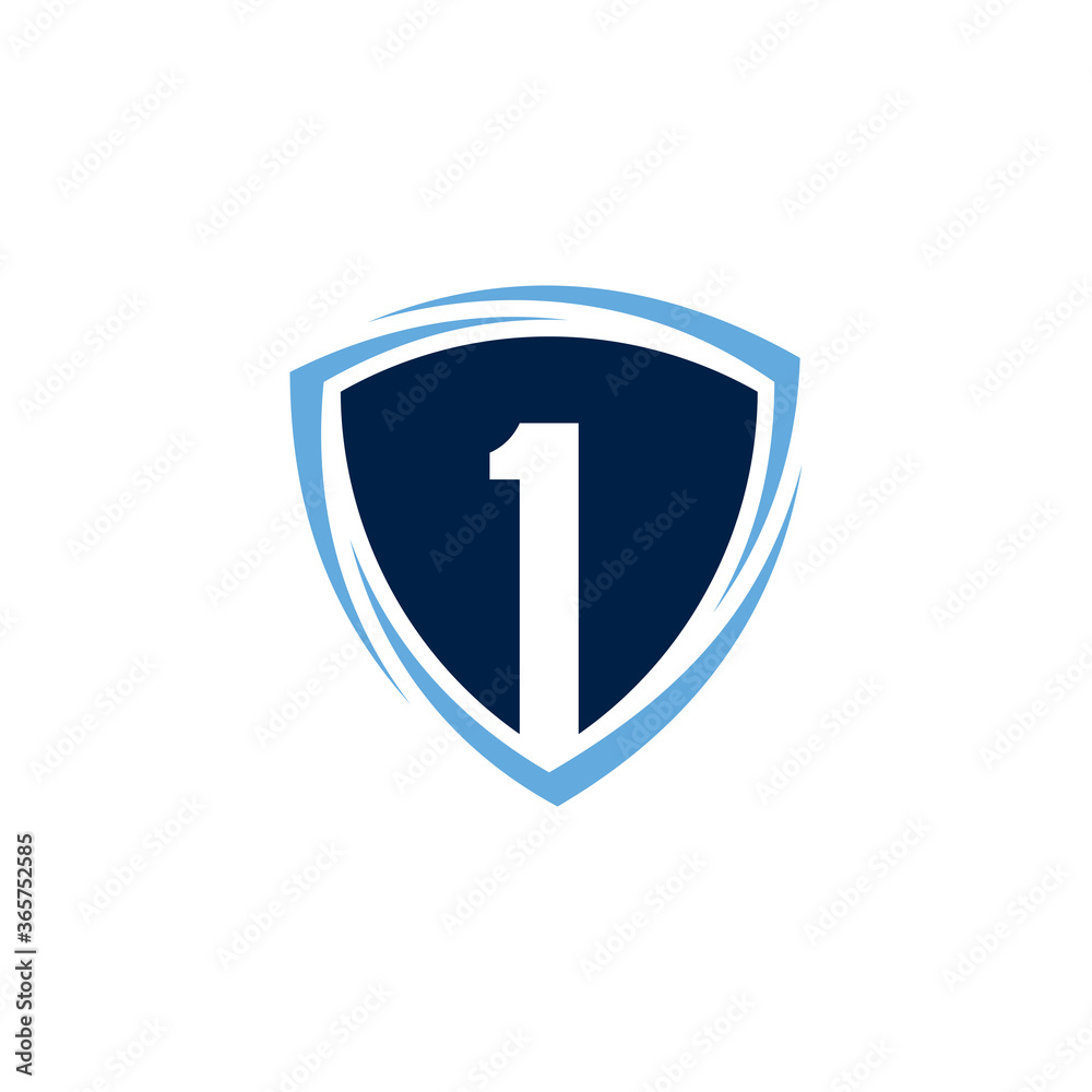 Shield with number 1 logo concept, best protection, emblem badge logo style, protector and warranty label Shield with number 1 logo concept, best protection, emblem badge logo style, protector and warranty label
