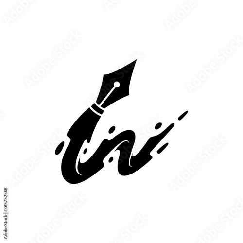 Ink pen with initial letter W logo concept in black and white color