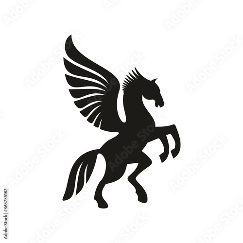 Winged horse silhouette isolated pegasus silhouette. Vector unicorn heraldic symbol, mythical animal