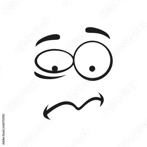 Upset emoticon isolated troubled emoji. Vector disturbed anxious expression of smiley, line art
