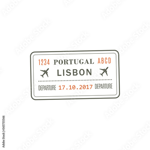 Portugal departure visa, passport control stamp vector isolated icon. Destination insignia, Lisbon city destination