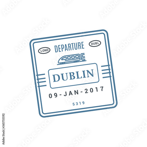 Dublin train ticket, railway arrival stamp isolated vector. Arrival or departure visa, passport control stamp