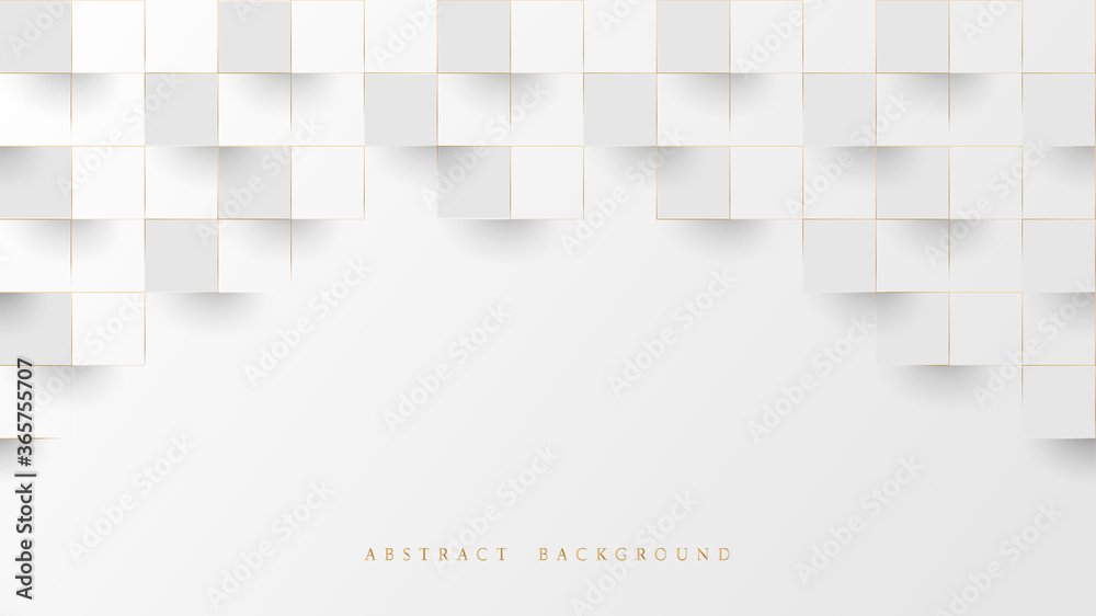 Abstract White and Lines Gold 3D Geometric Pattern Background. Luxury Stacked Box. Vector Illustration - obrazy, fototapety, plakaty 