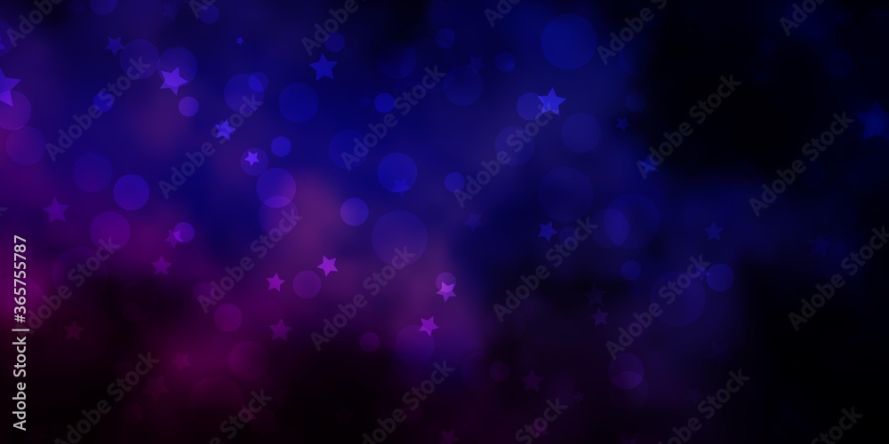 Dark Pink, Blue vector background with circles, stars. Colorful illustration with gradient dots, stars. Design for wallpaper, fabric makers.